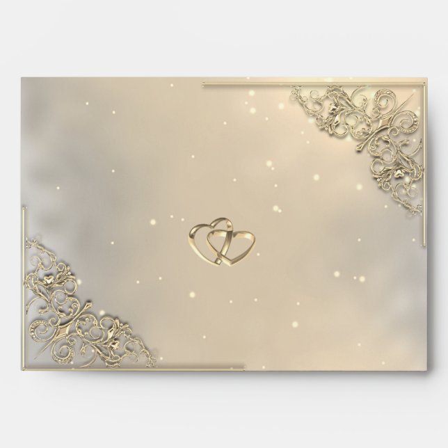 Elegant Chic Gold, Hearts Wedding Envelope (Front)