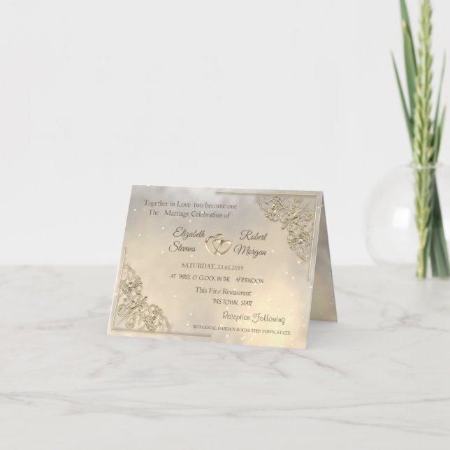 Elegant Chic Gold Hearts Wedding Invitation (Front)