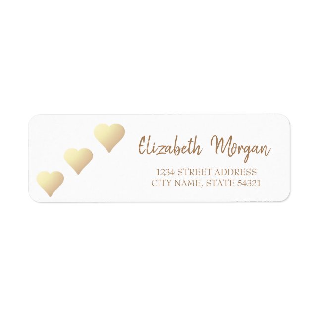 Elegant Chic, Gold Hearts,White  Address Label (Front)