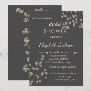 Elegant Chic Gold Leaves Bridal Shower Invitation