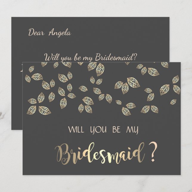 Elegant Chic Gold Leaves  Bridesmaid Card (Front/Back)