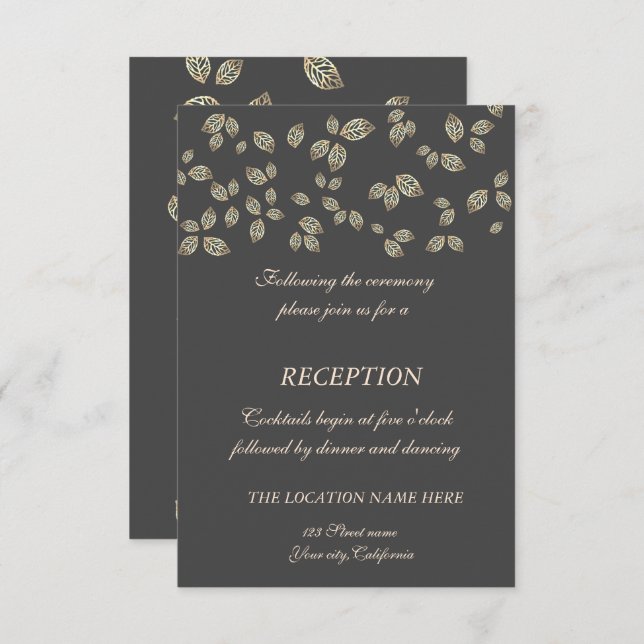 Elegant Chic Gold Leaves  Wedding Reception Invitation (Front/Back)