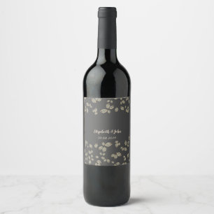 Elegant Chic Gold Leaves Wine Label