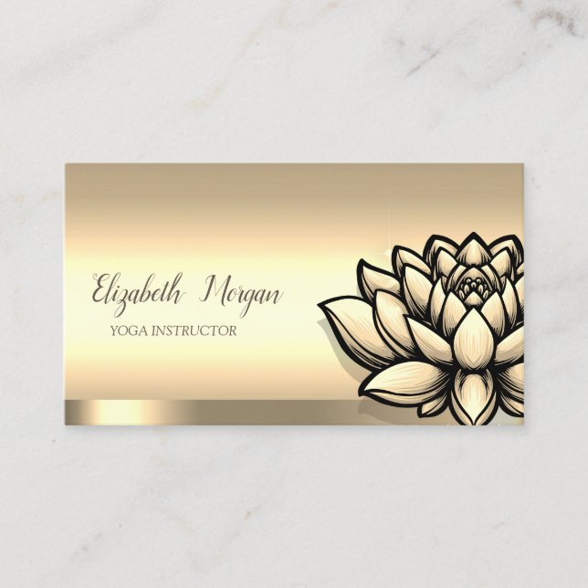 Elegant Chic Gold Lotus Flower Yoga Instructor Business Card (Front)