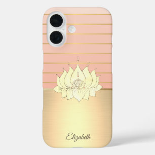 Elegant Chic Gold Lotus Striped iPhone 16 Case