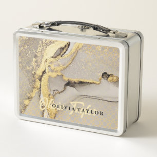 Elegant chic  gold marble Personalised Name Metal Lunch Box