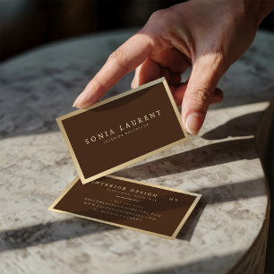 Elegant chic gold metallic dark brown minimalist business card