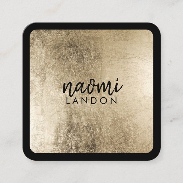Elegant chic gold modern square minimalist black square business card (Front)