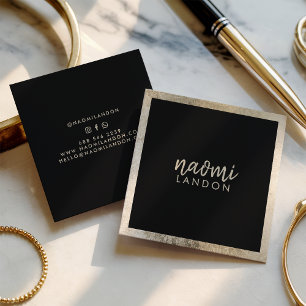 Elegant chic gold modern square minimalist black square business card