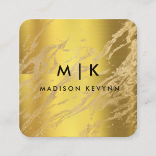 Elegant chic gold modern square minimalist black  square business card