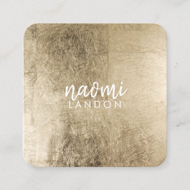 Elegant chic gold modern square minimalist white square business card (Front)