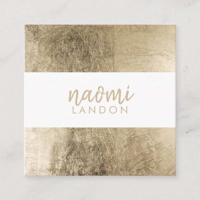 Elegant chic gold modern striped minimalist white square business card (Front)