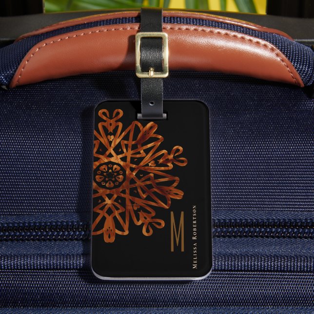Elegant Chic Gold Ornate Monogrammed Luggage Tag (Front Insitu 2)