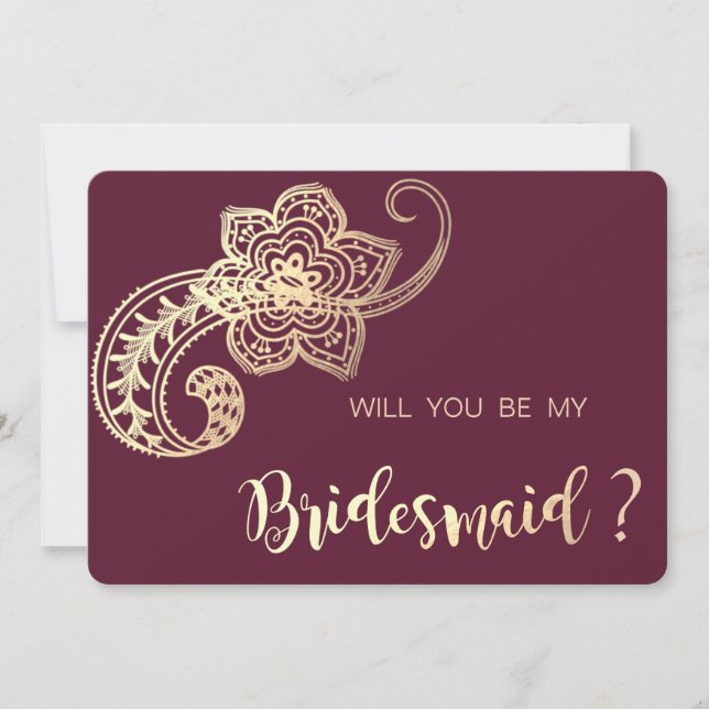 Elegant Chic Gold Paisley  Bridesmaid Card (Front)