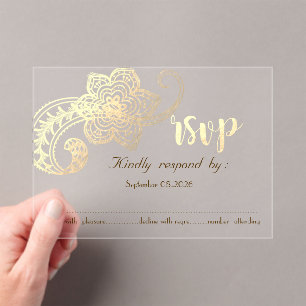 Elegant Chic Gold Paisley RSVP Acrylic Invitations