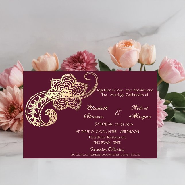 Elegant Chic Gold Paisley   Wedding Invitation (Creator Uploaded)