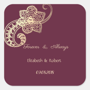 Elegant Chic Gold Paisley Wedding Square Sticker