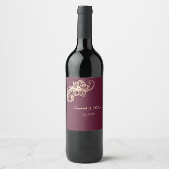 Elegant Chic Gold Paisley Wine Label (Front)