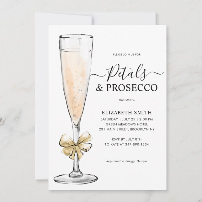 Elegant Chic Gold Petals Prosecco Bridal Shower Invitation (Front)