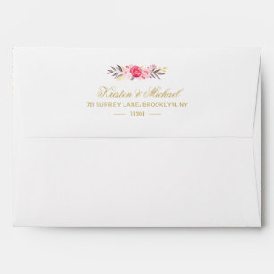 Elegant Chic Gold Pink Floral Wedding 5x7 Envelopes