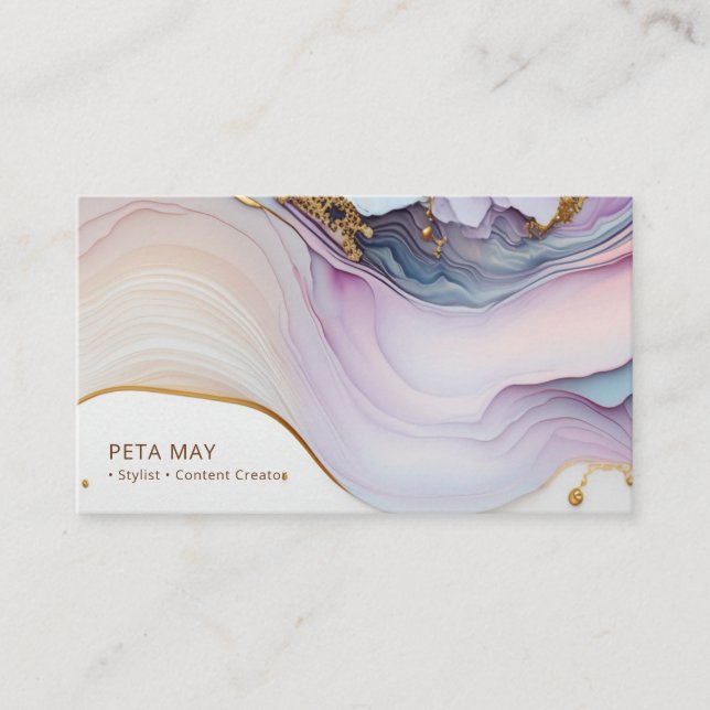 Elegant Chic Gold & Purple Abstract Watercolour QR Business Card (Front)