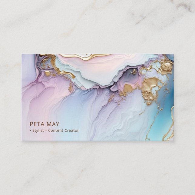 Elegant Chic Gold & Purple Abstract Watercolour QR Business Card (Front)