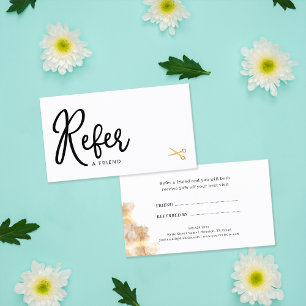 Elegant Chic Gold Scissors Hair Stylist Customer Referral Card