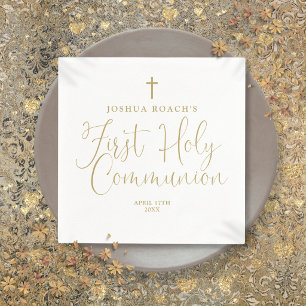 Elegant Chic Gold Script First Holy Communion Napkin