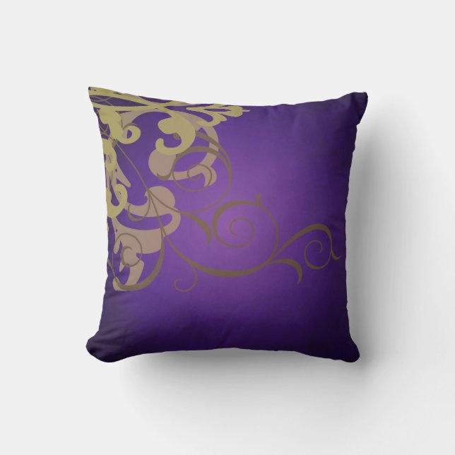Elegant Chic Gold Scroll Purple Mojo Pillow (Front)