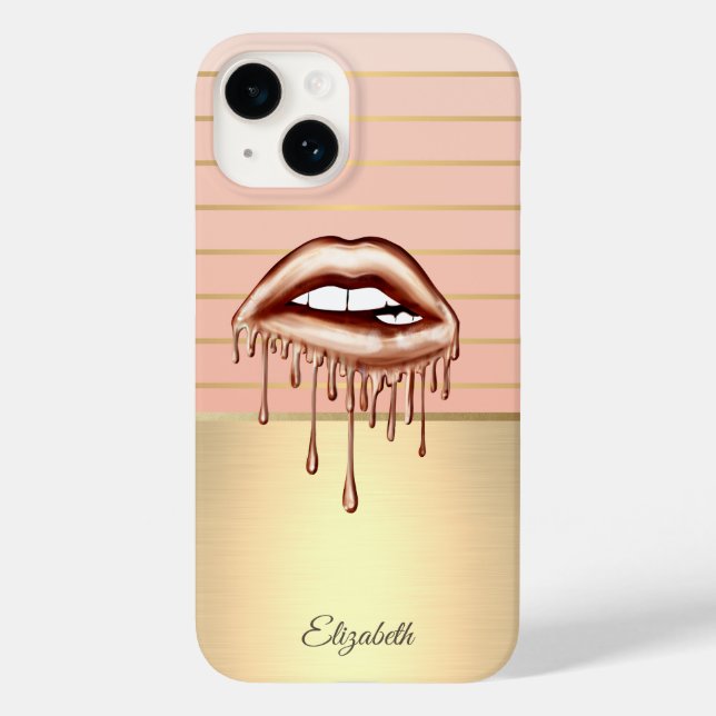 Elegant Chic Gold Striped Lips,Drips Case-Mate iPhone Case (Back)