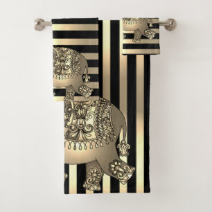 Elegant Chic Gold Stripes Elephant Bath Towel Set