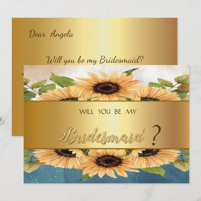 Elegant Chic Gold Sunflowers Bridesmaid Card (Front/Back)