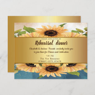 Elegant Chic Gold,Sunflowers Rehearsal Dinner Invitation
