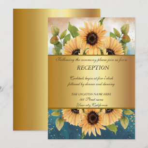 Elegant Chic Gold,Sunflowers Wedding Reception Invitation