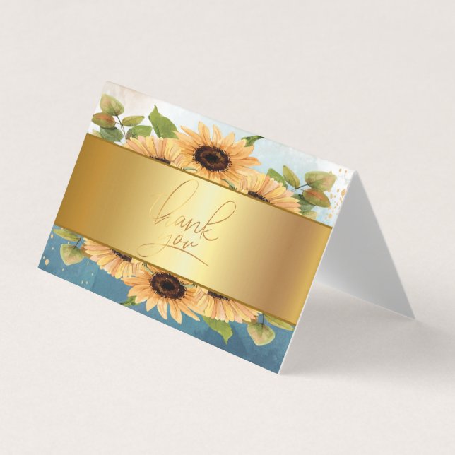 Elegant Chic Gold SunflowersThank You Card (Front)