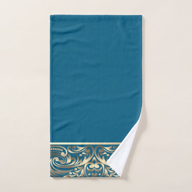 Elegant Chic Gold Swirls Royal Blue Hand Towel (Hand Towel)