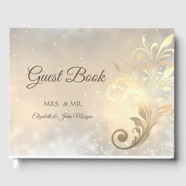Elegant Chic Gold Swirls  Wedding Guest Book (Front)