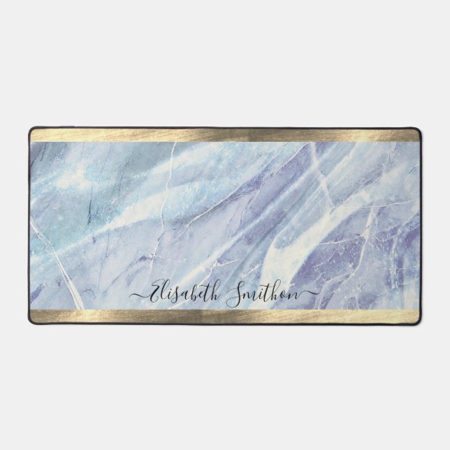 Elegant Chic Gold Teal Purple Blue Add Name Marble Desk Mat (Front)