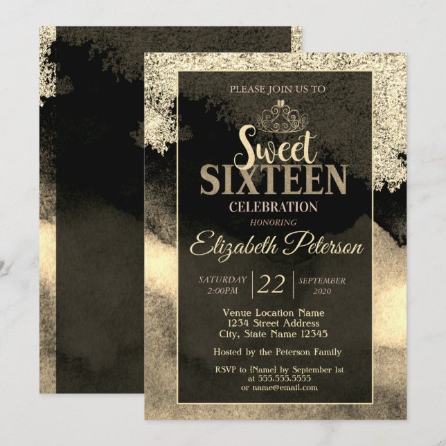 Elegant Chic Gold Tiara,Frame Sweet 16 Party Invitation (Front/Back)