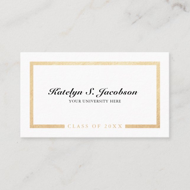 Elegant chic gold white graduation class of name c calling card (Front)