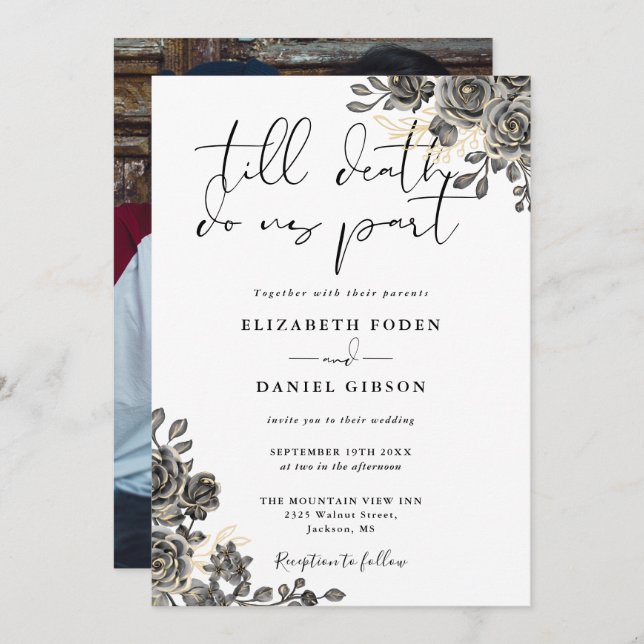 Elegant Chic Gothic Roses Floral Photo Wedding Invitation (Front/Back)