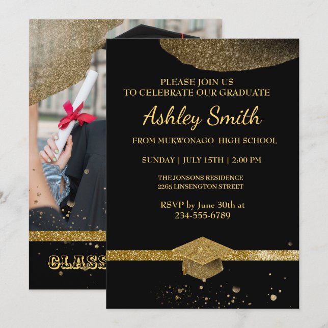 Elegant Chic  Graduation Invitation (Front/Back)