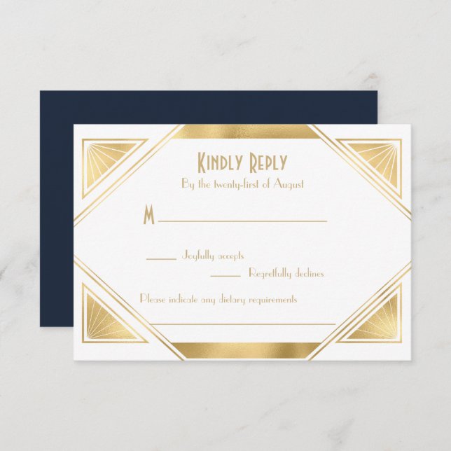 Elegant chic  Great Gatsby Art Deco RSVP Card (Front/Back)
