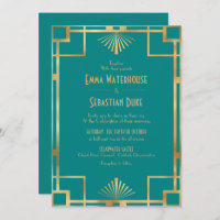 Elegant chic Great Gatsby Art Deco Wedding Invita