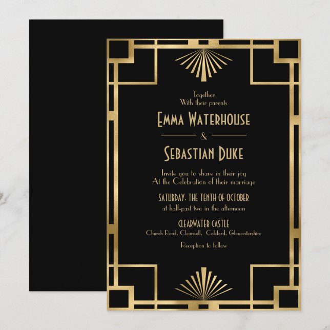 Elegant chic  Great Gatsby Art Deco Wedding Invitation (Front/Back)