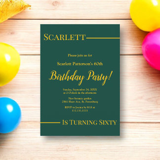 Elegant Chic Green And Gold Luxury 60th Birthday Invitation