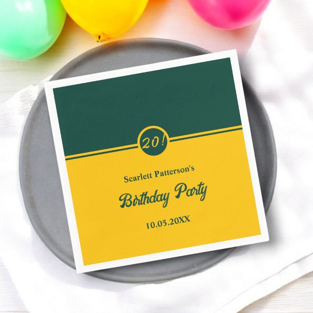 Elegant Chic Green And Gold Trendy 20th Birthday Napkin (Creator Uploaded)