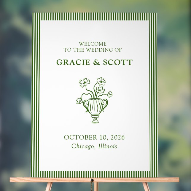 Elegant Chic Green and White Wedding Welcome Sign (Neutral)