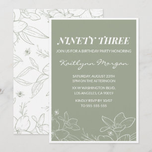 Elegant Chic Green Floral 93rd birthday invitation