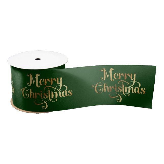  Elegant Chic Green Gold Merry Christmas Wrapping Satin Ribbon (Spool)